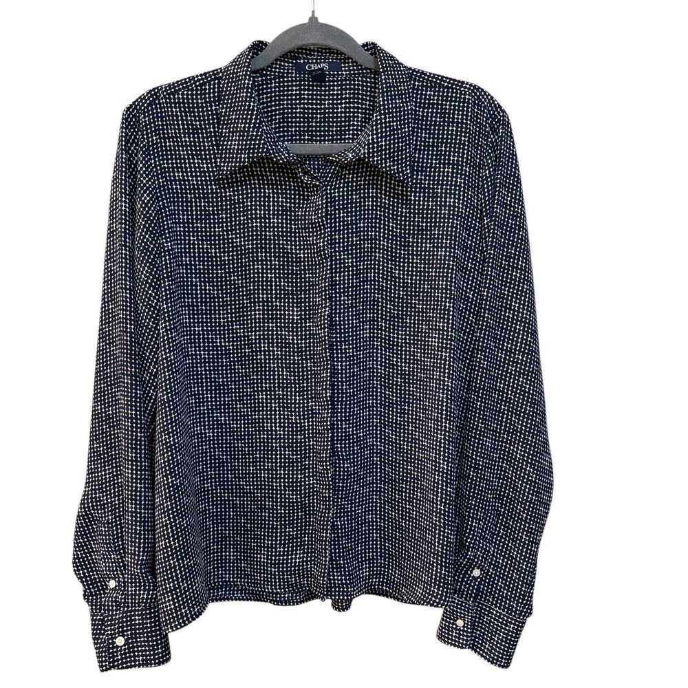 Chaps Shirt Womens XL Blue Polka Dot Button Front Long Sleeve Lightweight Top - Picture 2 of 5